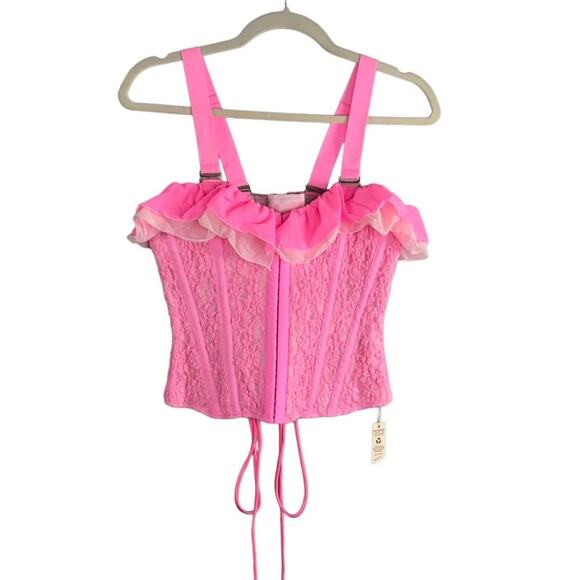 HAH x FREE PEOPLE Lace Corset Top Women M Rose Fairy Regencycore Boho Barbie NWT - Picture 5 of 16
